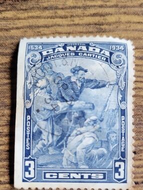 Vintage 1934 Canada 3 Cents Jacques Cartier Blue Postage Stamp